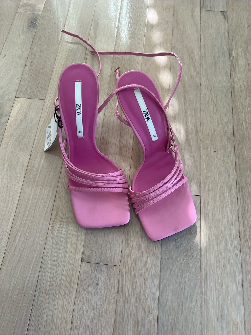 ZARA Hot Pink Multi-Strap Square-Toe Heels